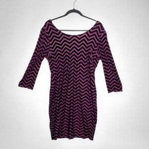 Forever 21+ 1X Womens Burgundy Chevron‎ Print Dress With 3/4 Sleeves Casual